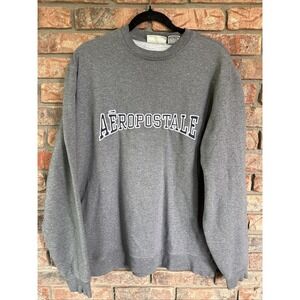 AEROPOSTALE Sweatshirt Crew Neck Men's Medium Grey Sewn Patch Logo‎ VINTAGE